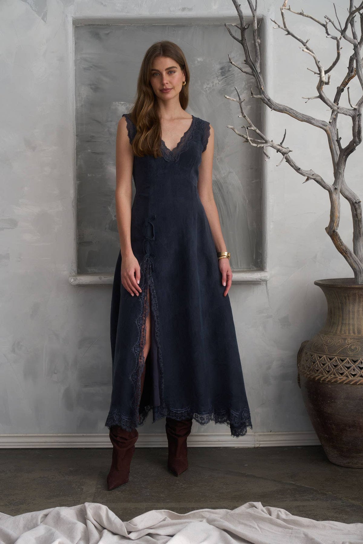 Lace V Neck Midi