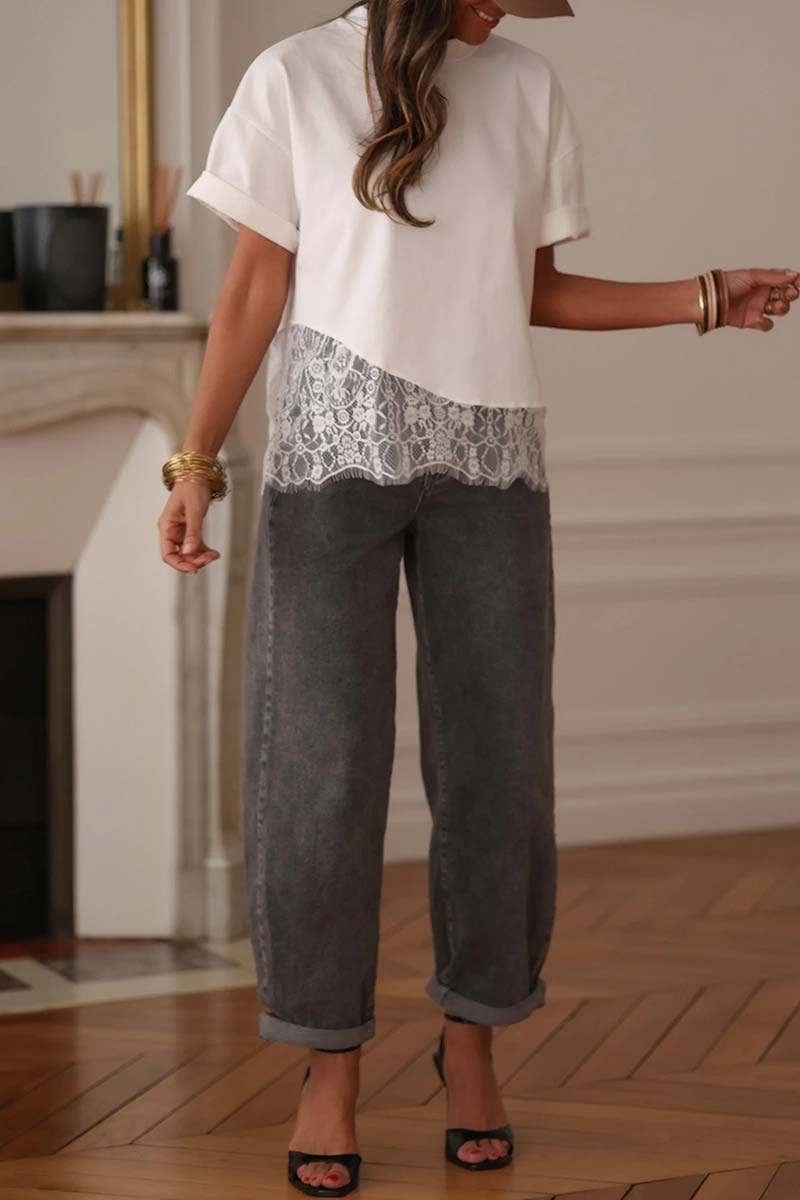 Lace Hem Patchwork Tee