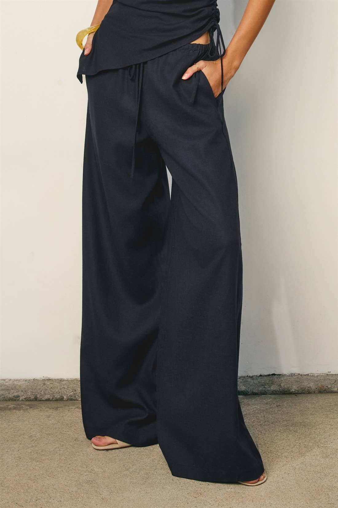 Linen Wide Leg Pull On Pants