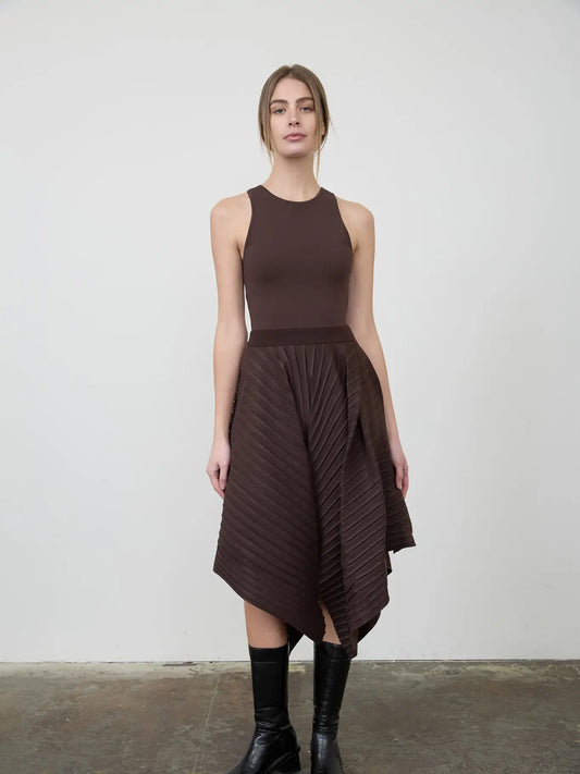 Brown Asymmetric Midi Dress