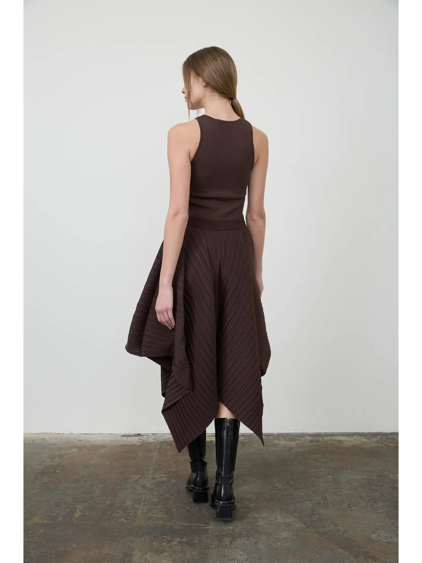 Brown Asymmetric Midi Dress