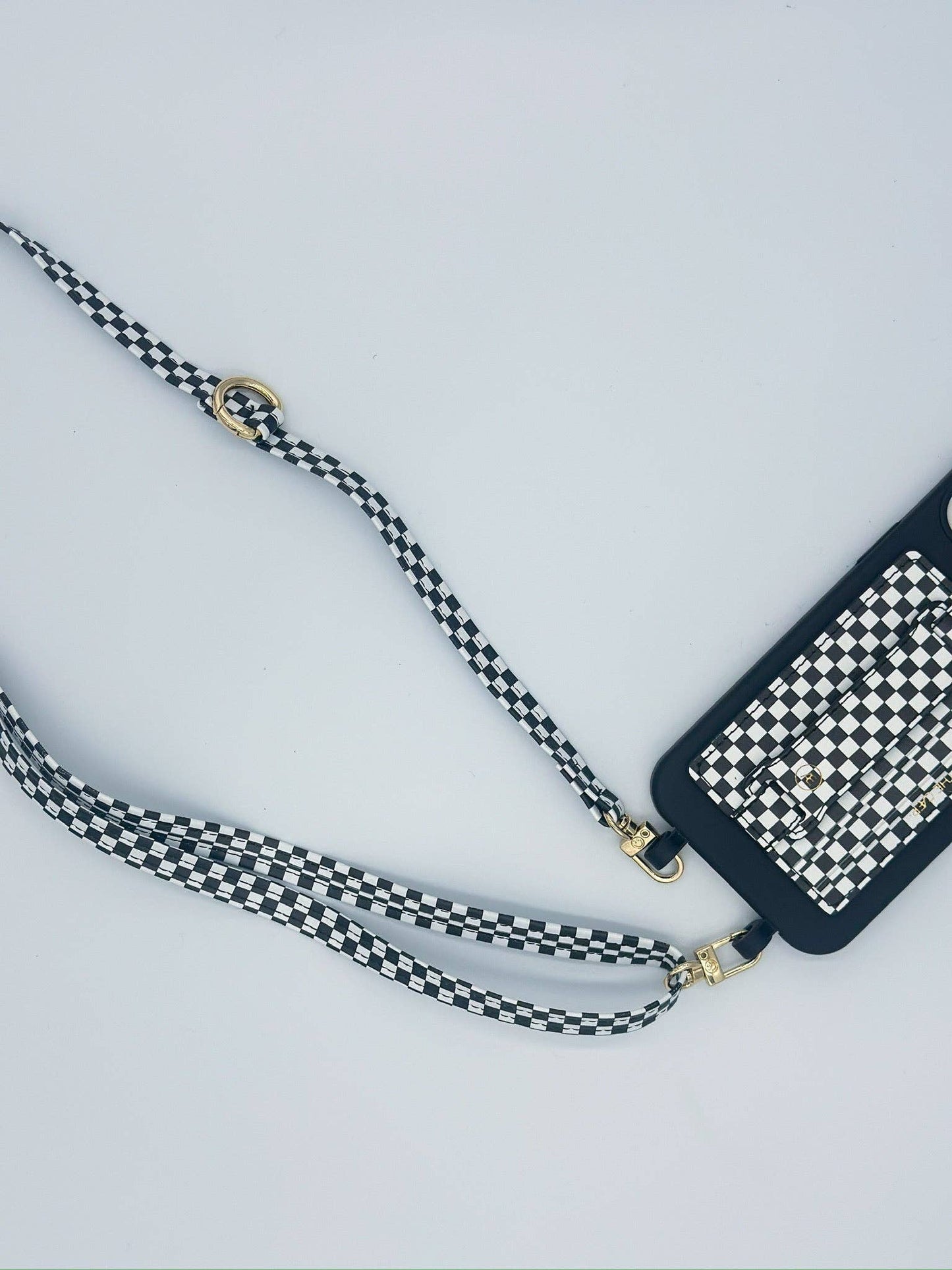Single Black Checkered Phone Strap: Wristlet (14.5 inches)