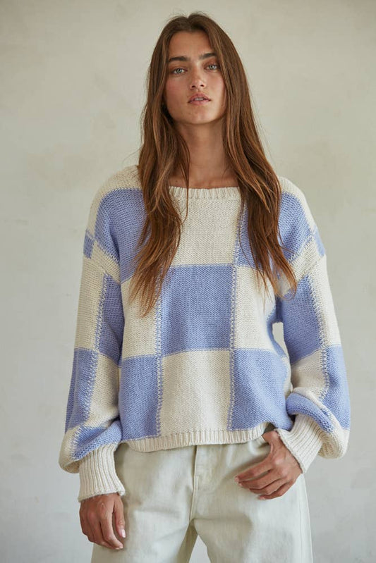 Gingham Cream Periwinkle Pullover