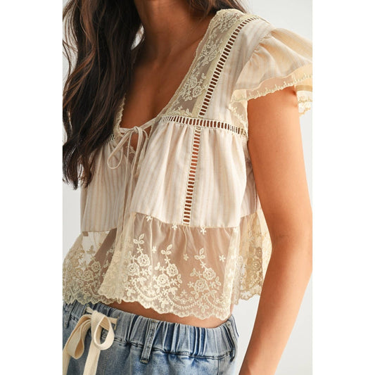 LACE TRIMMED BLOUSE