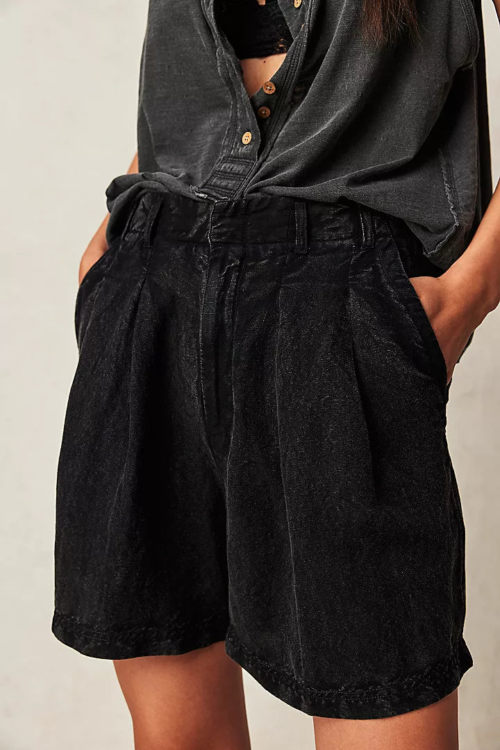 Linen Trouser Short-Black