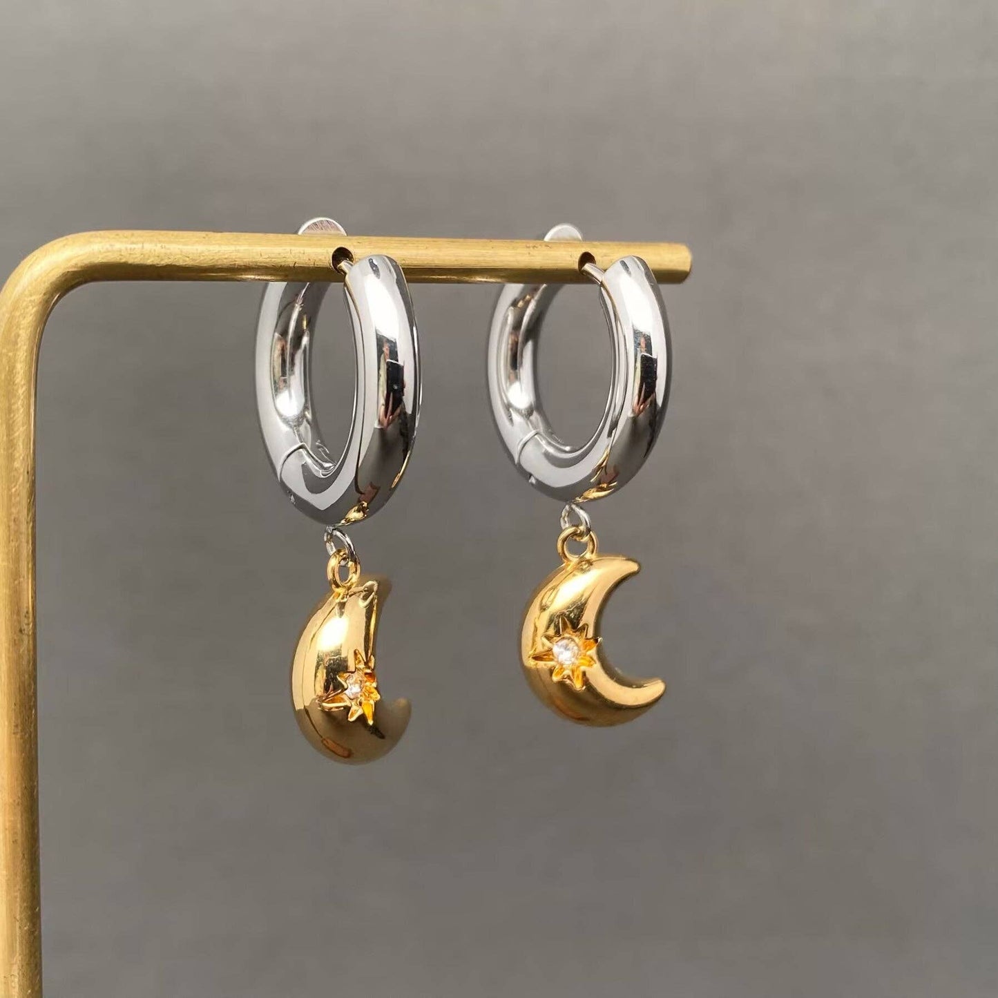 Inlaid Moon Two Tone Earrings