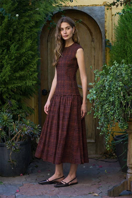 Sleeveless Plaid Midi Dress