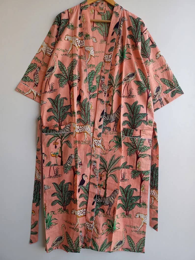 Floral Leaf Print Kimono Robe