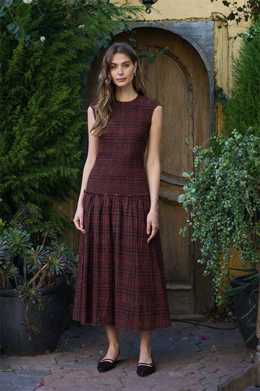 Sleeveless Plaid Midi Dress