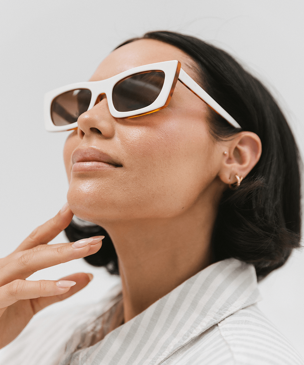 Jackie Rectangle Sunglasses: White-Tortoise