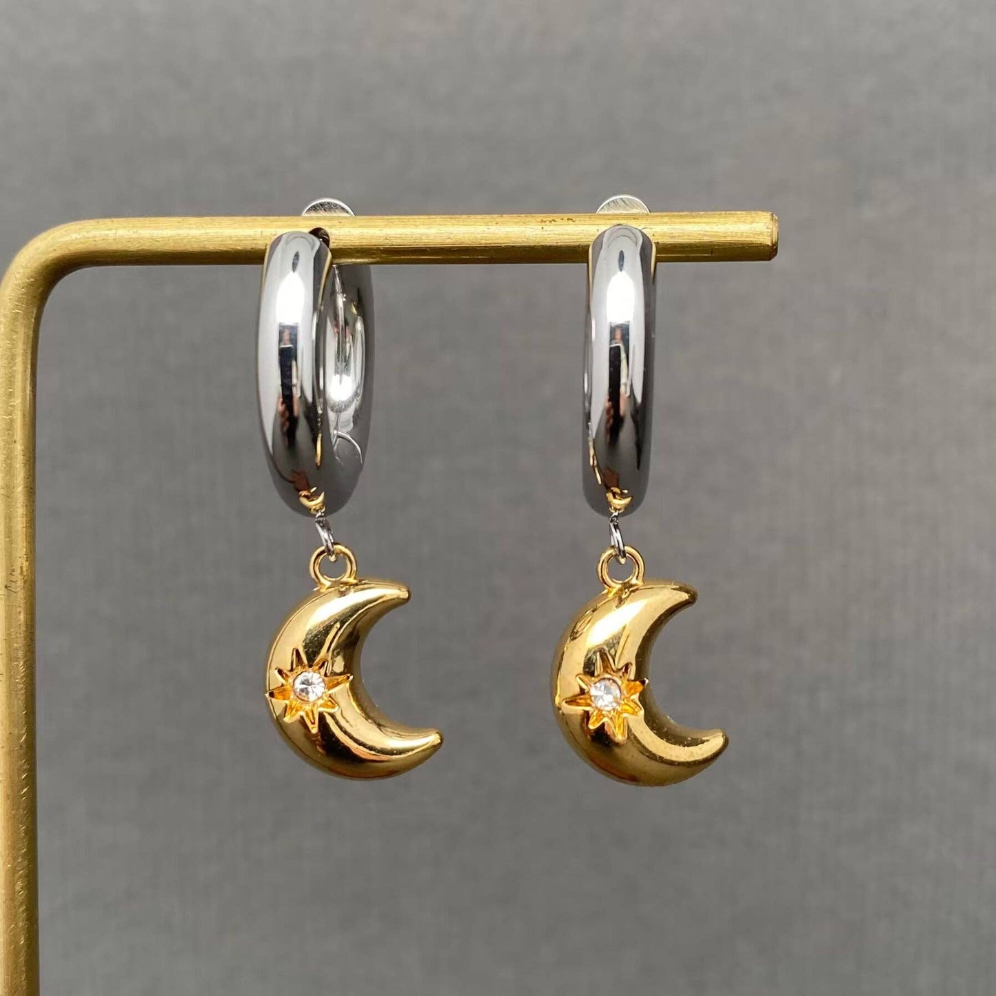 Inlaid Moon Two Tone Earrings