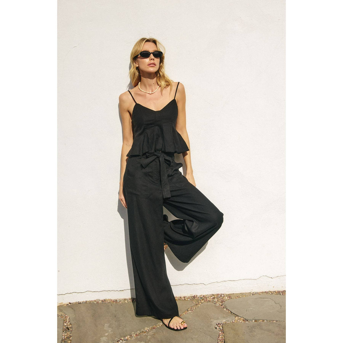 Linen Sleeveless Flared Top