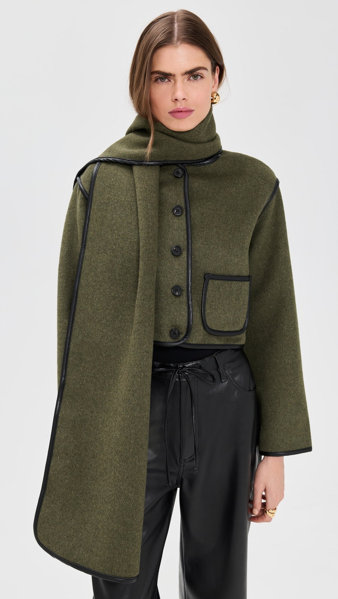 Olive Faux Leather Trim Jacket