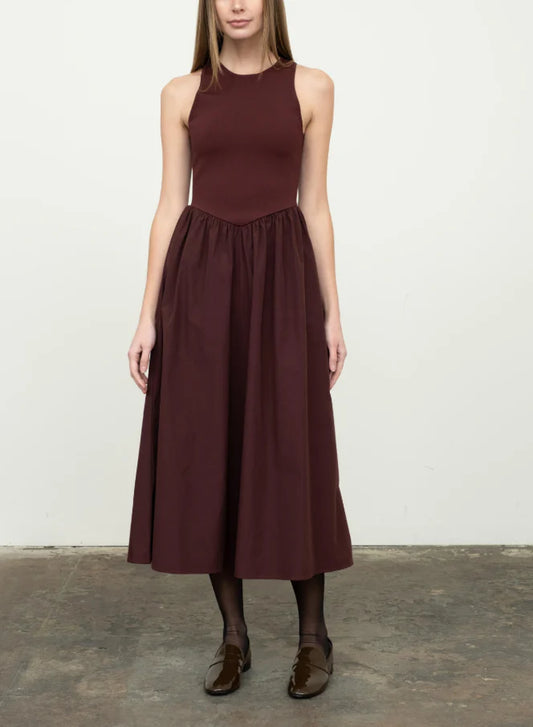 Mixed Media Midi Oxblood Dress