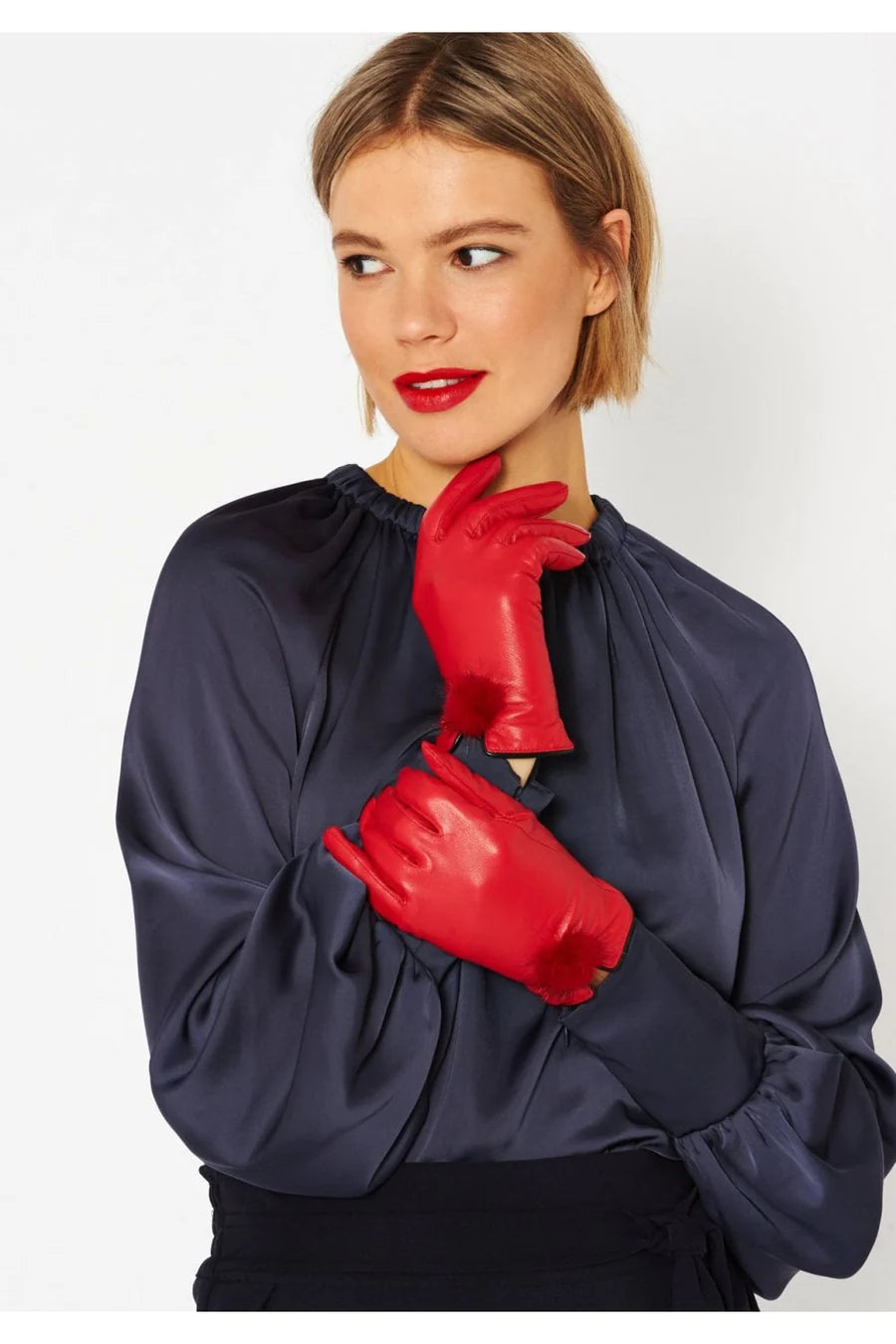 Faux Leather Gloves with faux mink bobbles